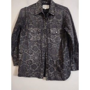 Current/Elliott 0 Small black floral print top button up shirt top 3/4 sleeve